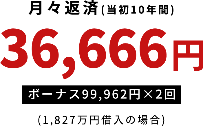 月々返済(当初10年間)36,666円(1,827万円借入の場合)